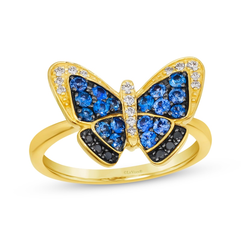 Le Vian Blue Sapphire & Diamond Butterfly Ring 1/8 ct tw Honey Gold Plated