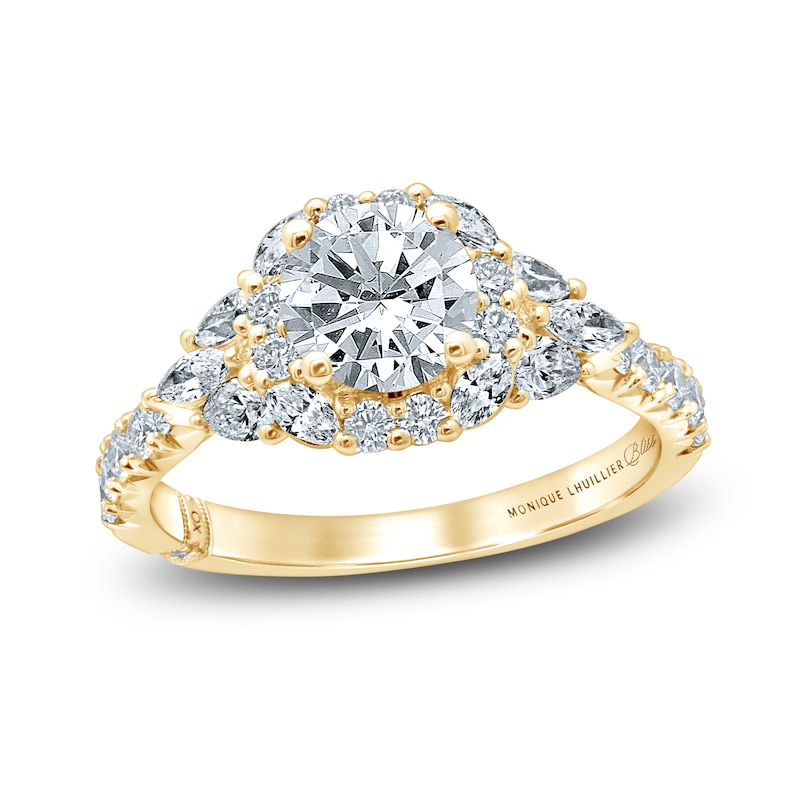 Monique Lhuillier Bliss Diamond Engagement Ring 1-7/8 ct tw Round, Marquise & Pear-shaped Yellow Gold Plated