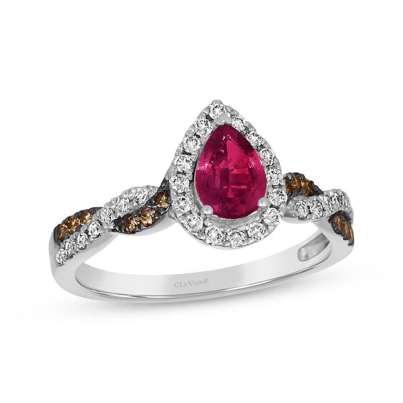 Le Vian® Chocolate Twist Pear-Shaped Ruby Ring 1/3 ct tw Diamonds Vanilla Gold Plated