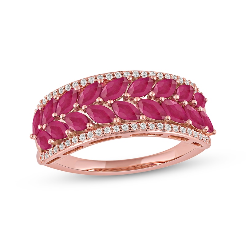 Marquise-Cut Ruby & Diamond Ring 1/6 ct tw Rose Gold Plated