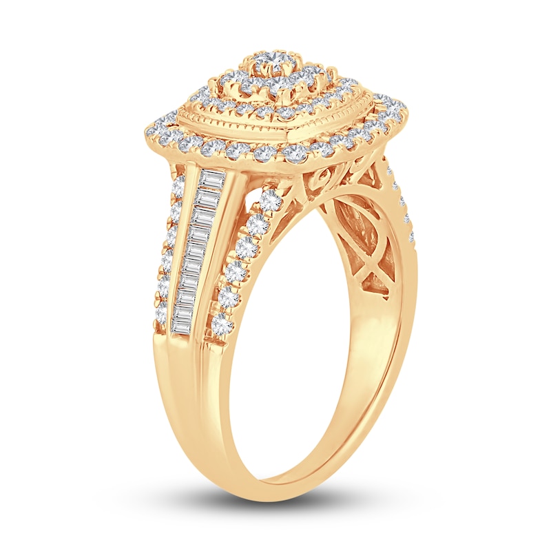 Diamond Engagement Ring 1 ct tw Round & Baguette-Cut Yellow Gold Plated