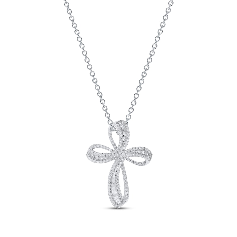 Diamond Cross Necklace 1 ct tw White Gold Plated 18"