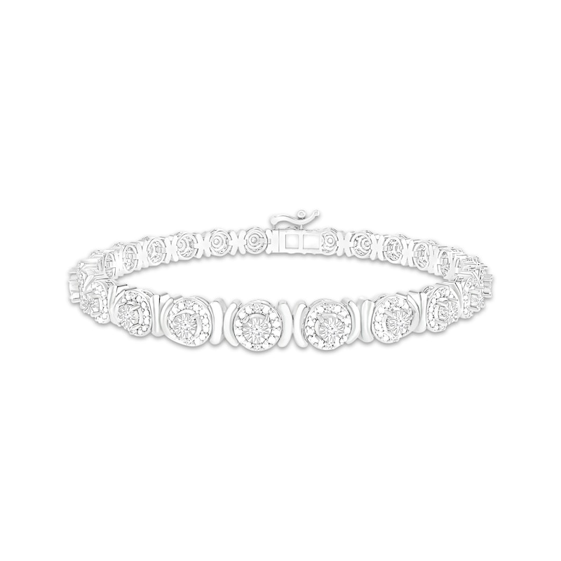 Diamond Halo Link Bracelet 1/4 ct tw White Gold Plated 7.25”