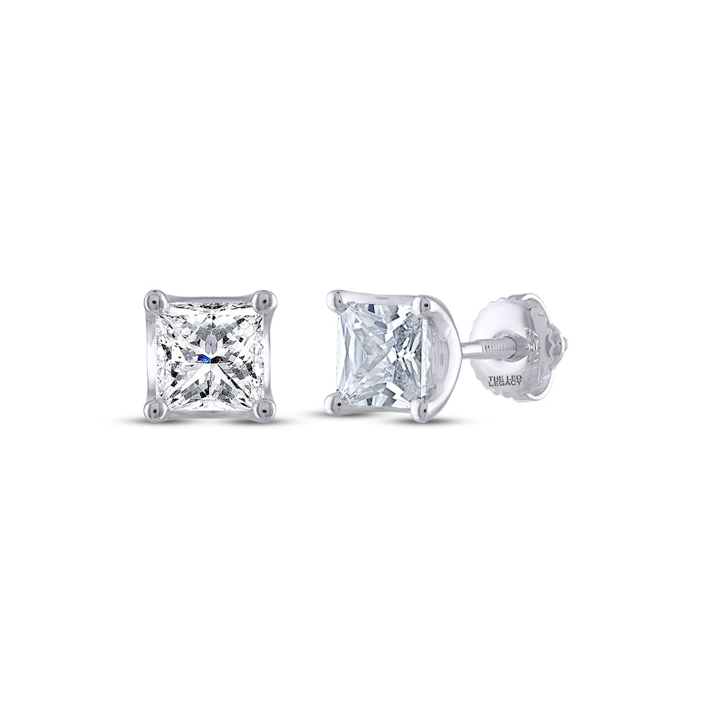 THE LEO Legacy Lab-Created Diamond Princess-Cut Solitaire Stud Earrings 1-1/2 ct tw White Gold Plated