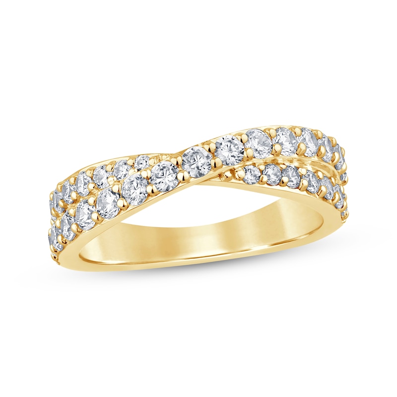 Diamond Crossover Anniversary Band 1 ct tw Round-cut Yellow Gold Plated