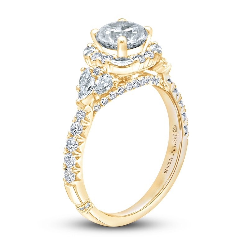 Monique Lhuillier Bliss Diamond Engagement Ring 1-7/8 ct tw Round, Marquise & Pear-shaped Yellow Gold Plated