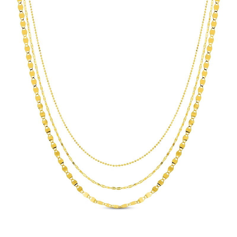 Three-Strand Chain Necklace Yellow Gold Plated 18"