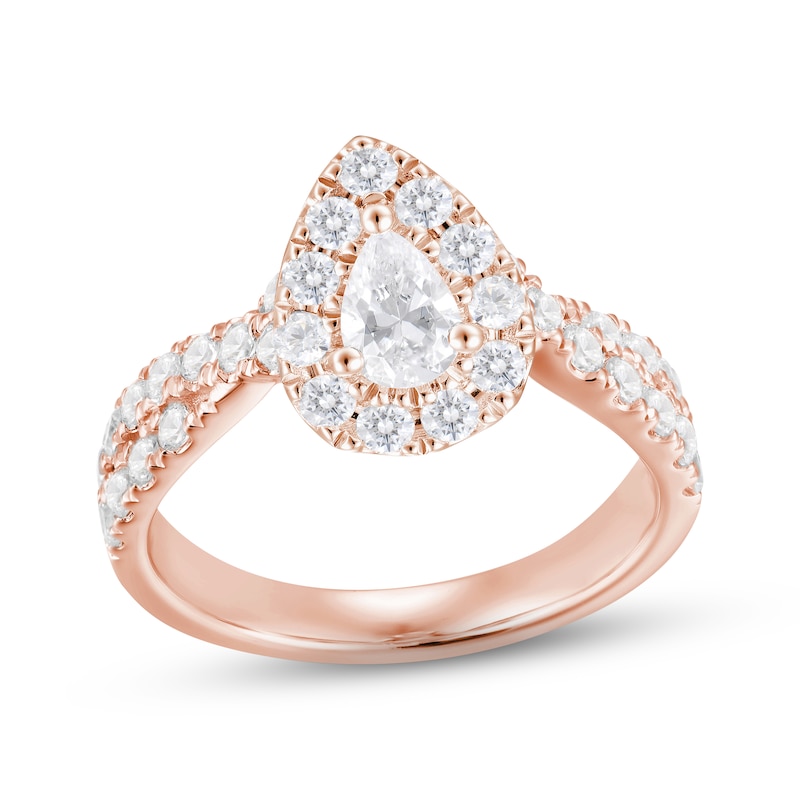 Diamond Halo Engagement Ring 1-1/2 ct tw Pear & Round-cut Rose Gold Plated