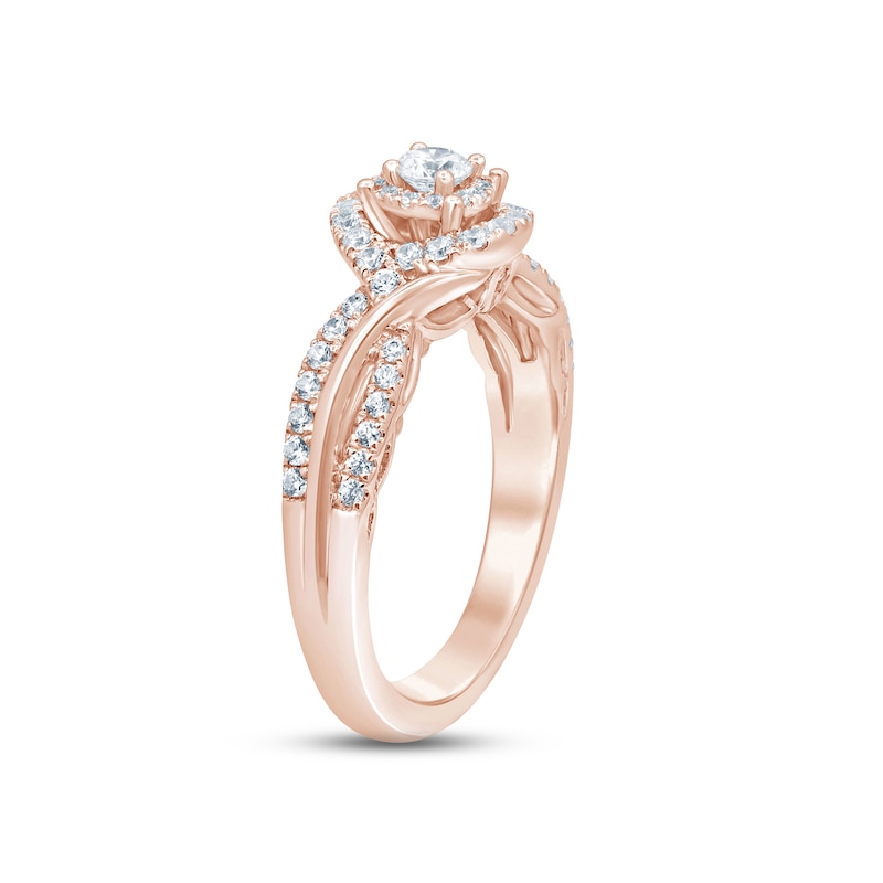 Diamond Halo Engagement Ring 3/8 ct tw Round-cut Rose Gold Plated