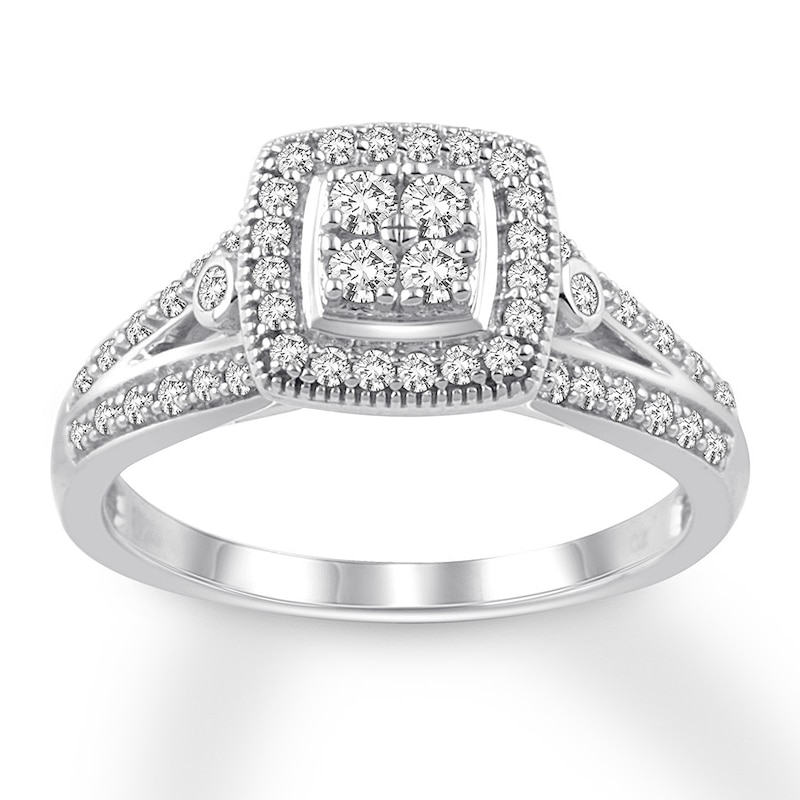 Diamond Engagement Ring 3/8 ct tw Round-cut White Gold Plated