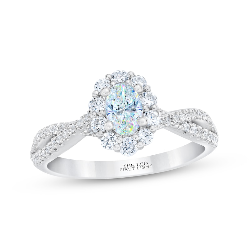 THE LEO First Light Diamond Engagement Ring 1 ct tw Oval & Round-cut White Gold Plated