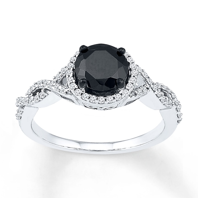 Black Diamond Ring 1-1/5 ct tw Round-cut White Gold Plated