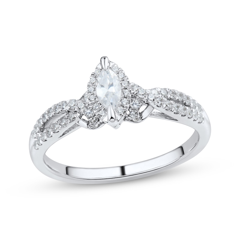 Diamond Engagement Ring 1/2 ct tw Marquise & Round-cut White Gold Plated