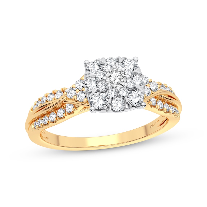Multi-Diamond Center Engagement Ring 3/8 ct tw Round-cut Yellow Gold Plated