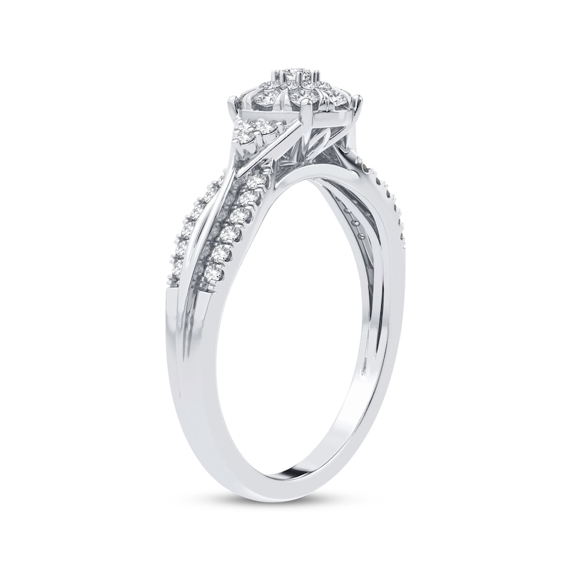 Multi-Diamond Center Engagement Ring 3/8 ct tw Round-cut White Gold Plated