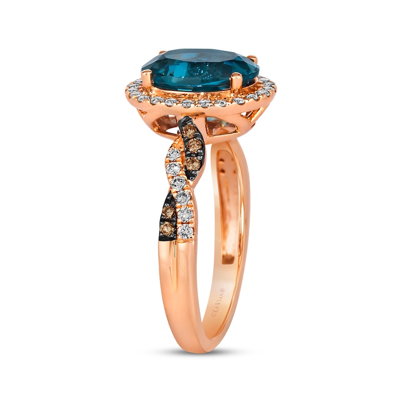 Le Vian Chocolate Twist Oval-Cut Blue Topaz Ring 1/3 ct tw Diamonds Strawberry Gold Plated