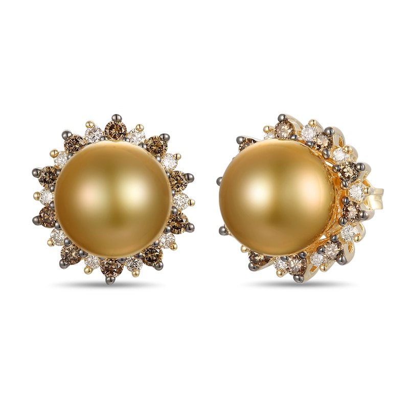 Le Vian Gold Plateden South Sea Pearl Earrings 1/2 ct tw Diamonds Honey Gold Plated