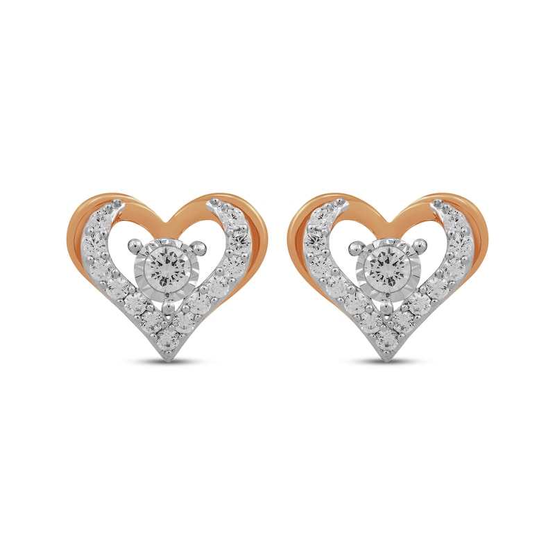 Diamond Open Heart Stud Earrings 1 ct tw Rose Gold Plated