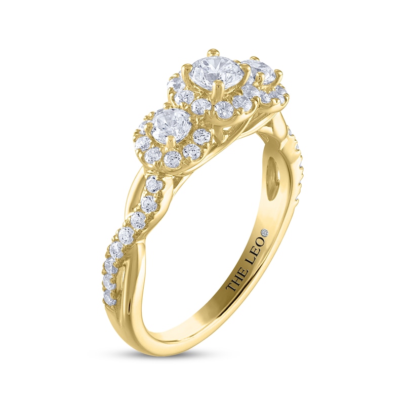 THE LEO Diamond Round-Cut Three-Stone Crossover Twist Engagement Ring 7/8 ct tw Yellow Gold Plated