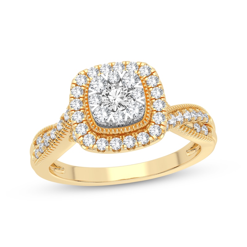 Multi-Diamond Cushion Twist Engagement Ring 3/8 ct tw Round-cut Yellow Gold Plated