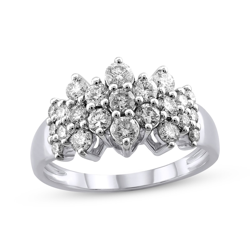 Diamond Cluster Ring 1 ct tw White Gold Plated