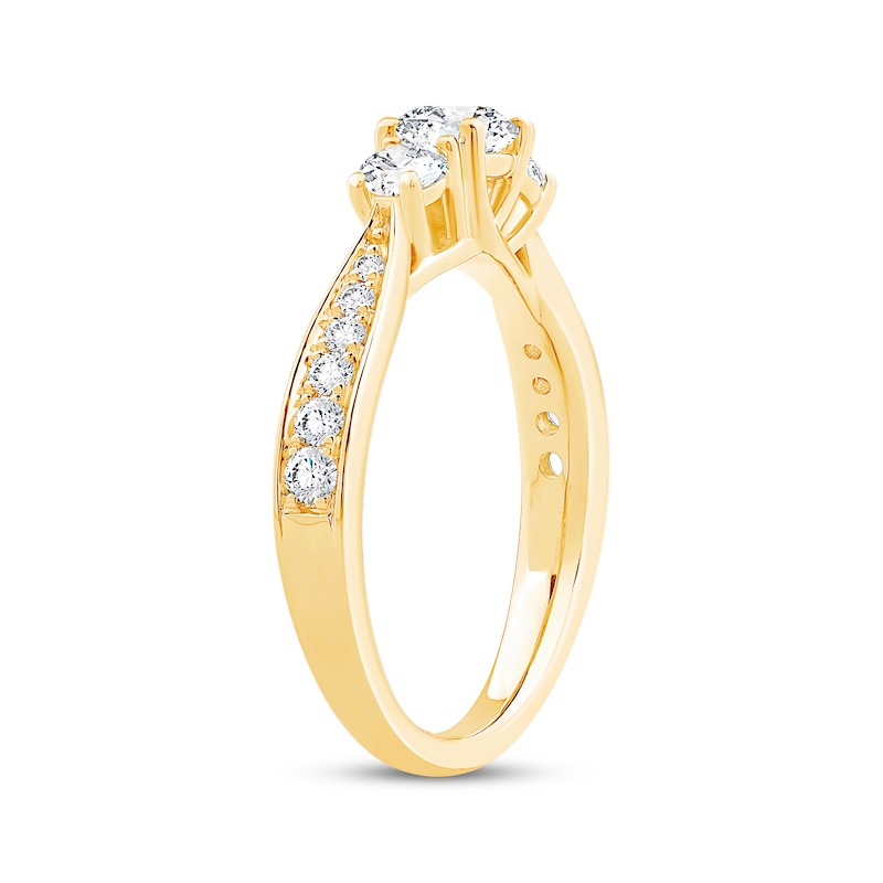 Round-Cut Diamond Three-Stone Engagement Ring 1 ct tw Yellow Gold Plated
