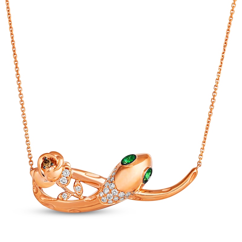 Le Vian Tsavorite Snake & Rose Necklace 3/8 ct tw Diamonds Strawberry Gold Plated 19”