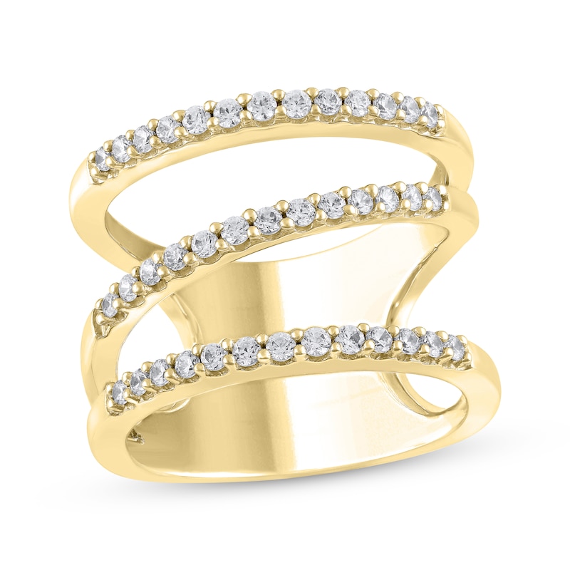 Diamond Three-Row Diagonal Ring 1/2 ct tw Yellow Gold Plated