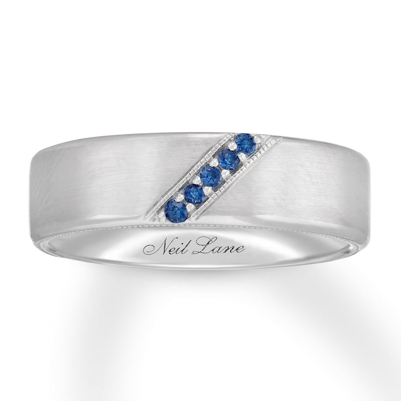Neil Lane Men's Natural Sapphire Wedding Band White Gold Plated