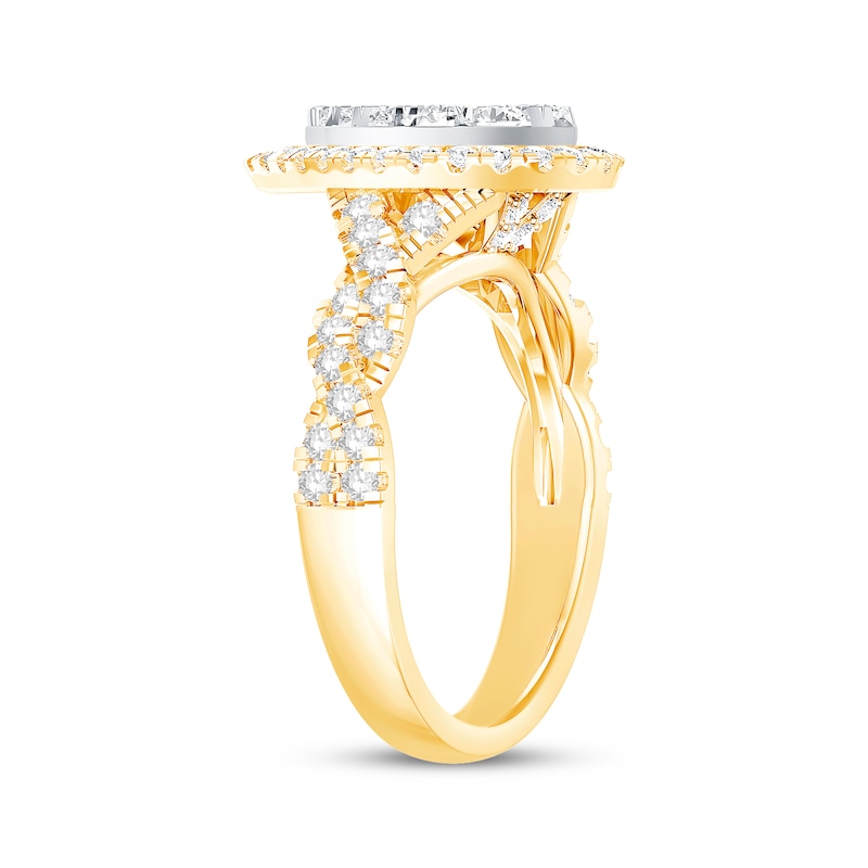 Multi-Diamond Center Pear Frame Engagement Ring 1-1/2 ct tw Two-Tone Gold Plated