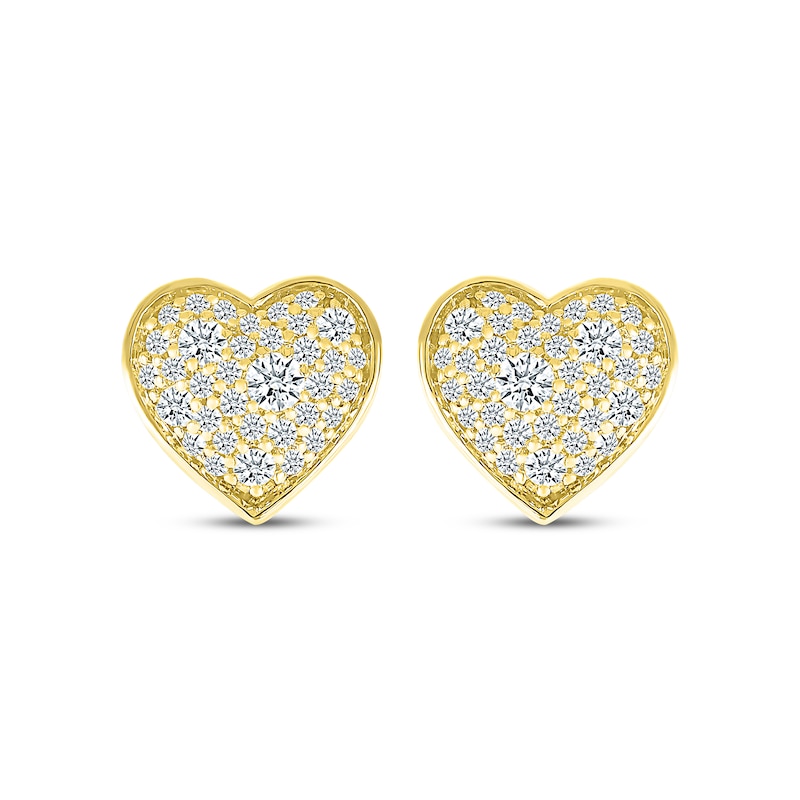 Diamond Cobblestone Heart Stud Earrings 1/2 ct tw Yellow Gold Plated