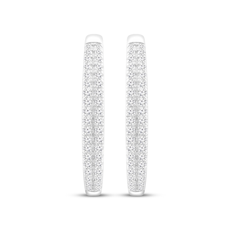 Diamond Two-Row Tapered Hoop Earrings 1 ct tw White Gold Plated