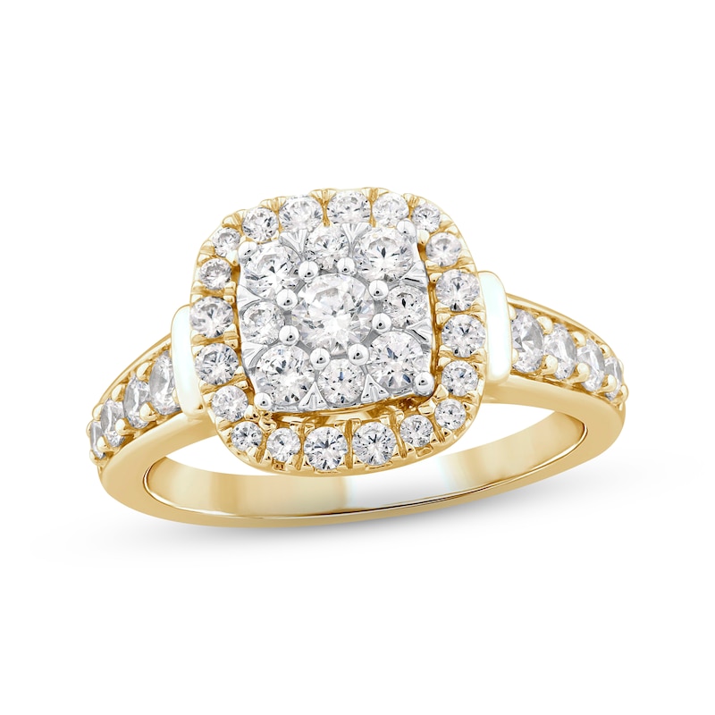 Multi-Diamond Center Engagement Ring 1 ct tw Round-cut Yellow Gold Plated