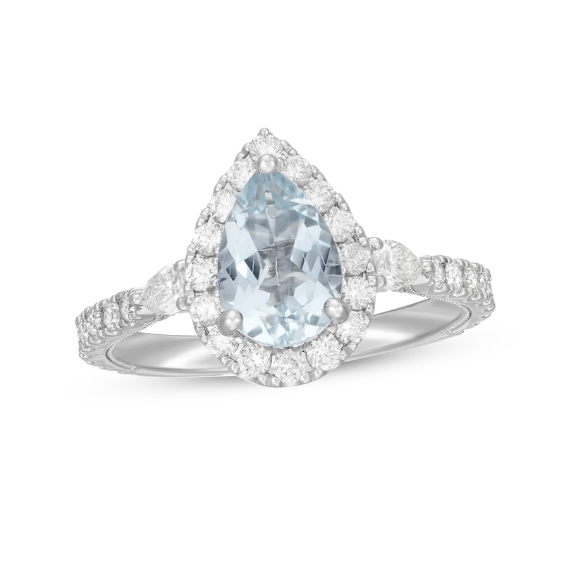Neil Lane Aquamarine & Diamond Engagement Ring 7/8 ct tw Round-cut White Gold Plated