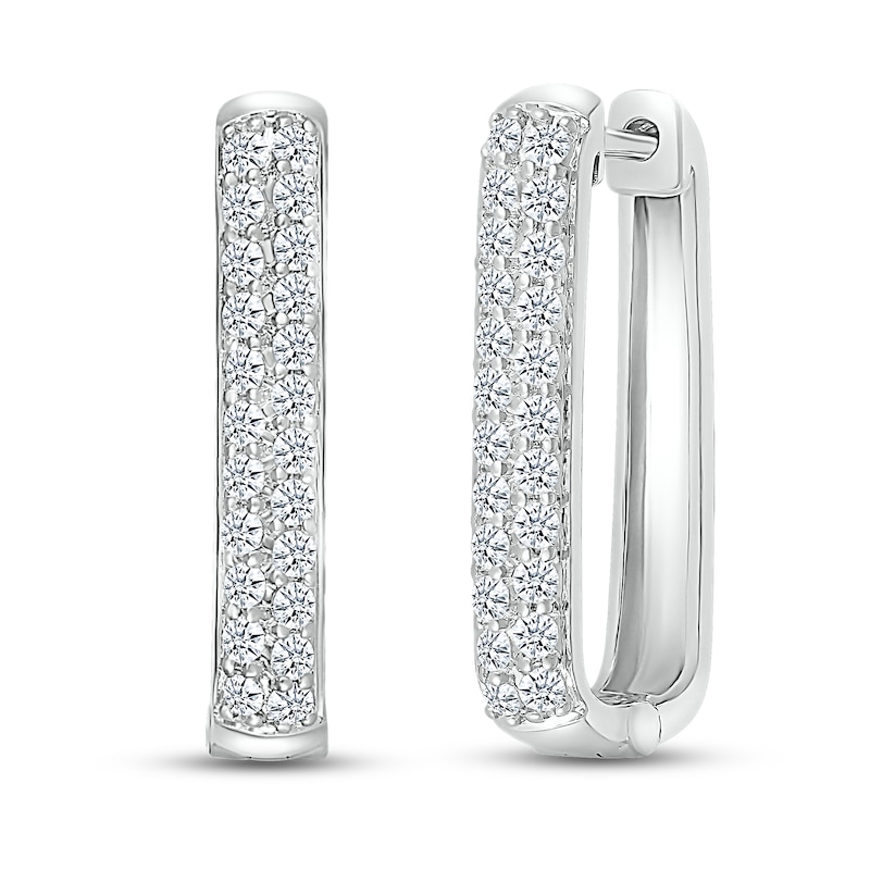Diamond Paperclip Two-Row Hoop Earrings 1 ct tw Round-cut White Gold Plated