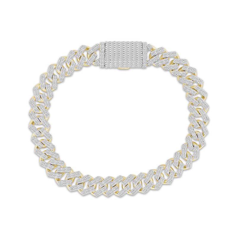 Men's Baguette-Cut Diamond Curb Chain Bracelet 3-1/2 ct tw Yellow Gold Plated 8.5"