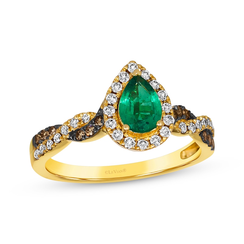 Le Vian Chocolate Twist Emerald Ring 1/3 ct tw Diamonds Honey Gold Plated
