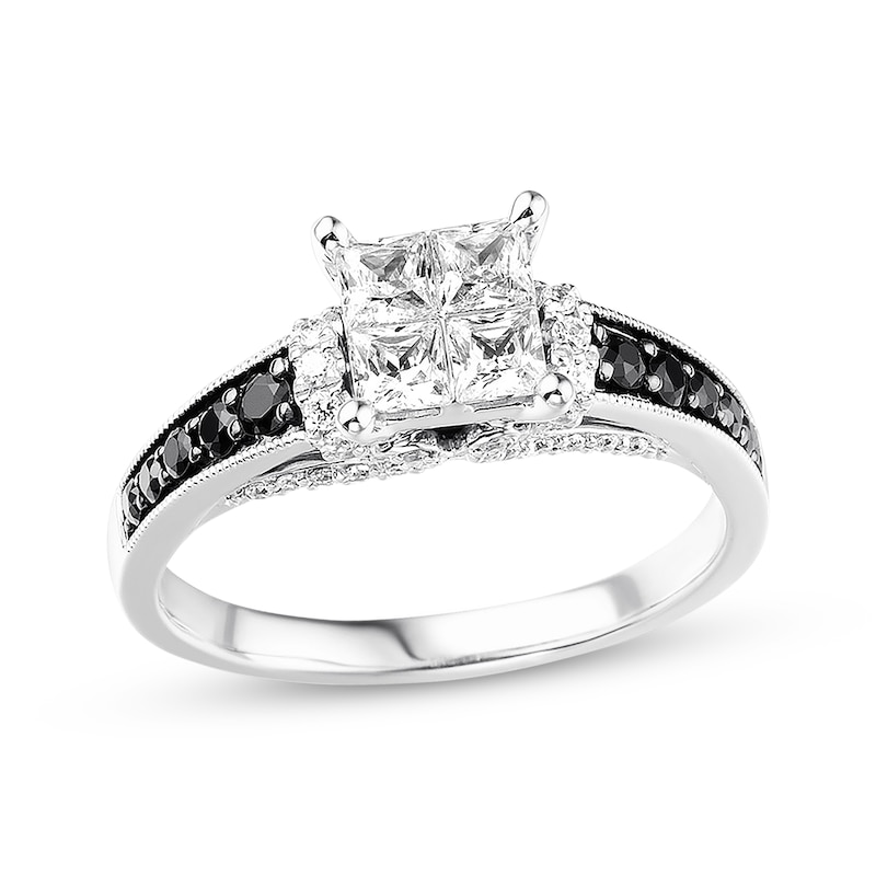 Black & White Diamond Engagement Ring 1 ct tw White Gold Plated