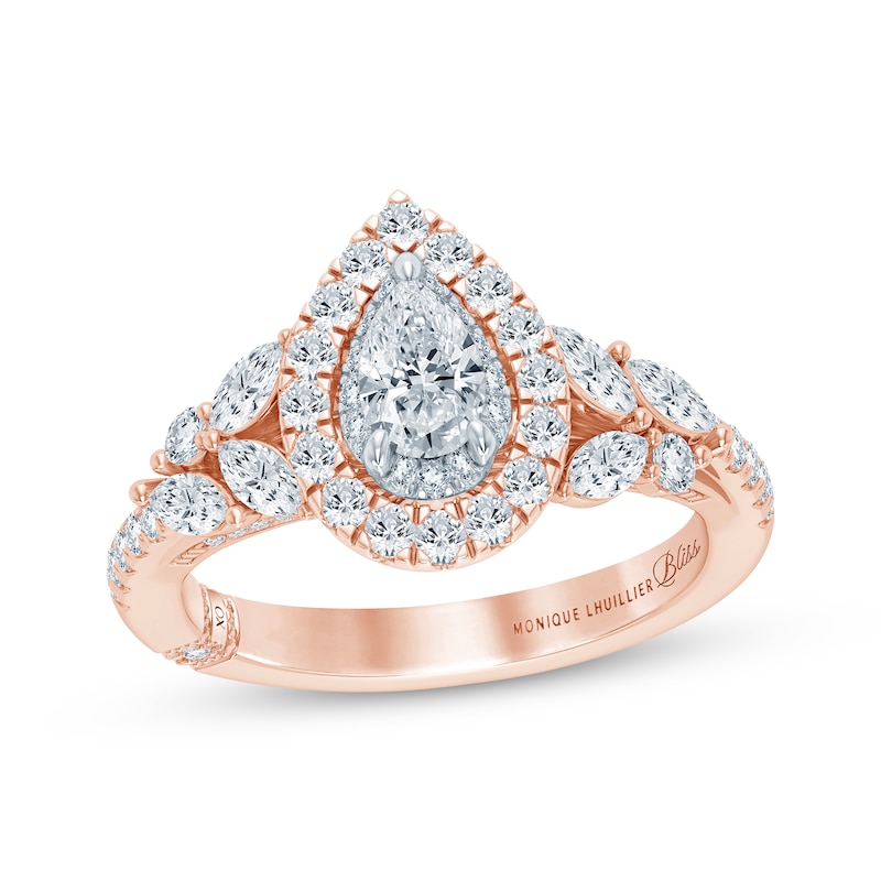 Monique Lhuillier Bliss Pear-Shaped Diamond Engagement Ring 1-1/4 ct tw Two-Tone Gold Plated
