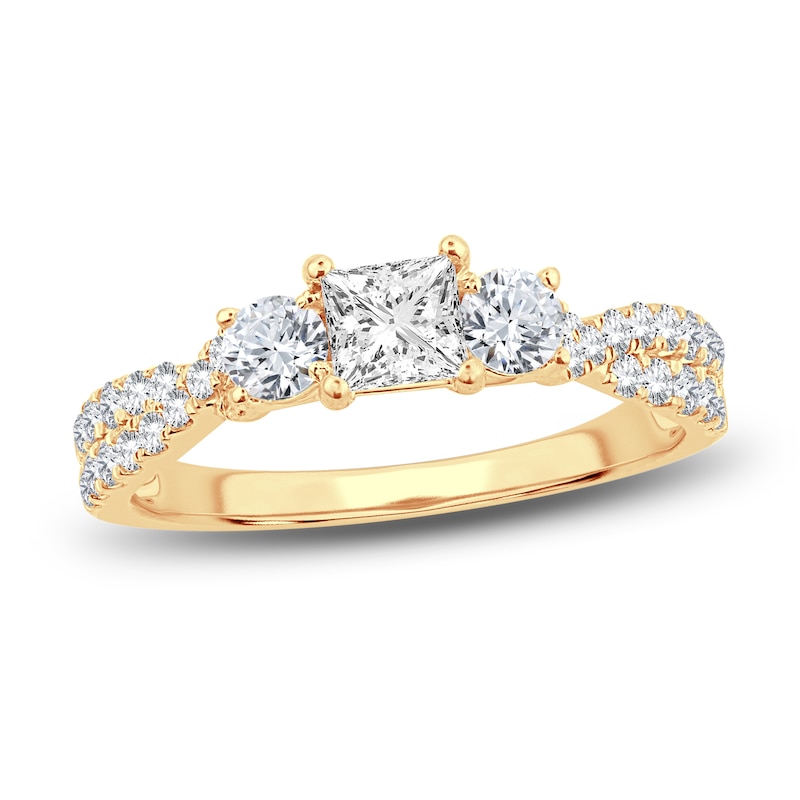 Three-Stone Diamond Engagement Ring 1 ct tw Princess/Round-Cut Yellow Gold Plated