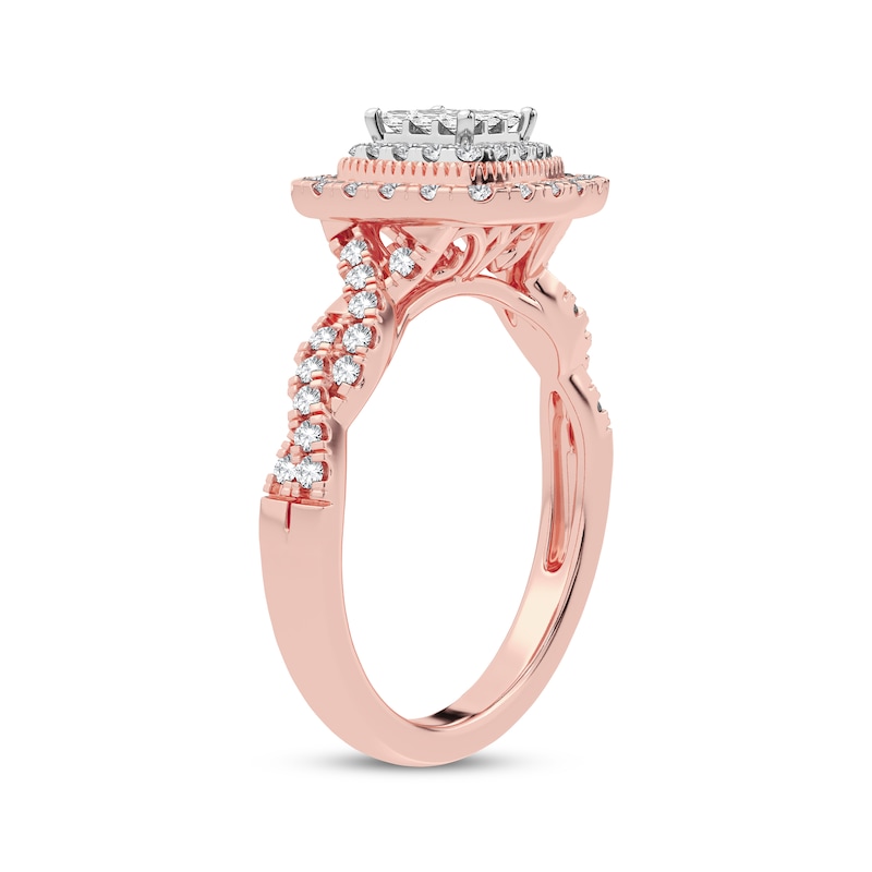Multi-Diamond Cushion Engagement Ring 3/8 ct tw Princess & Round-cut Rose Gold Plated