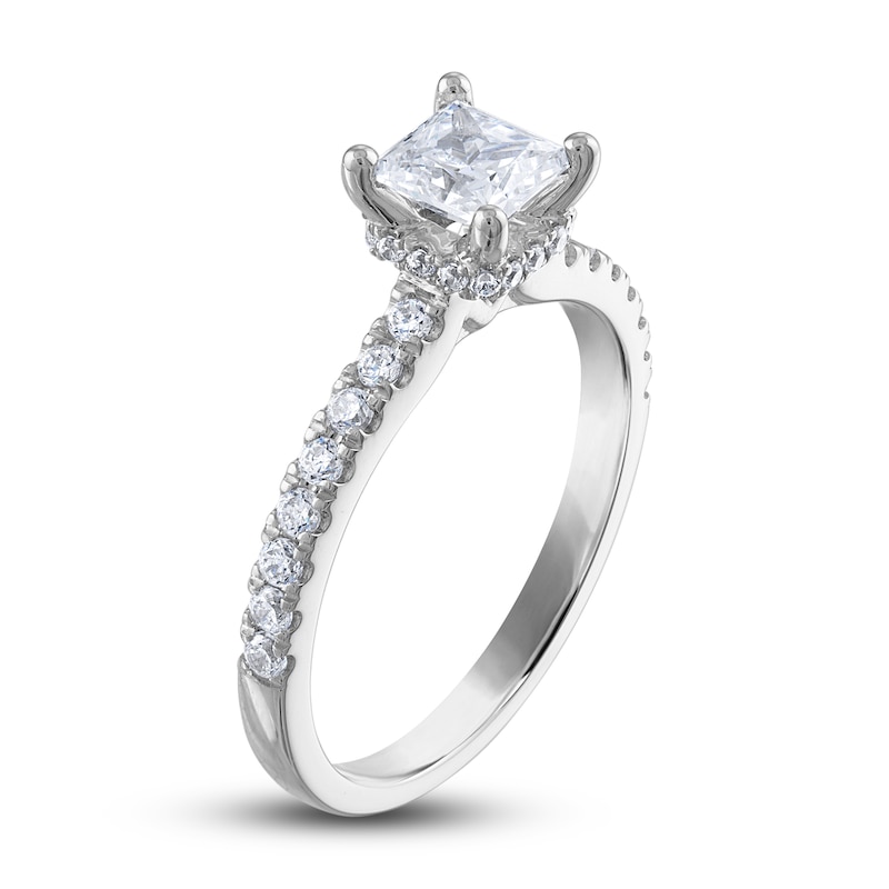 Diamond Engagement Ring 1-1/3 ct tw Princess & Round White Gold Plated