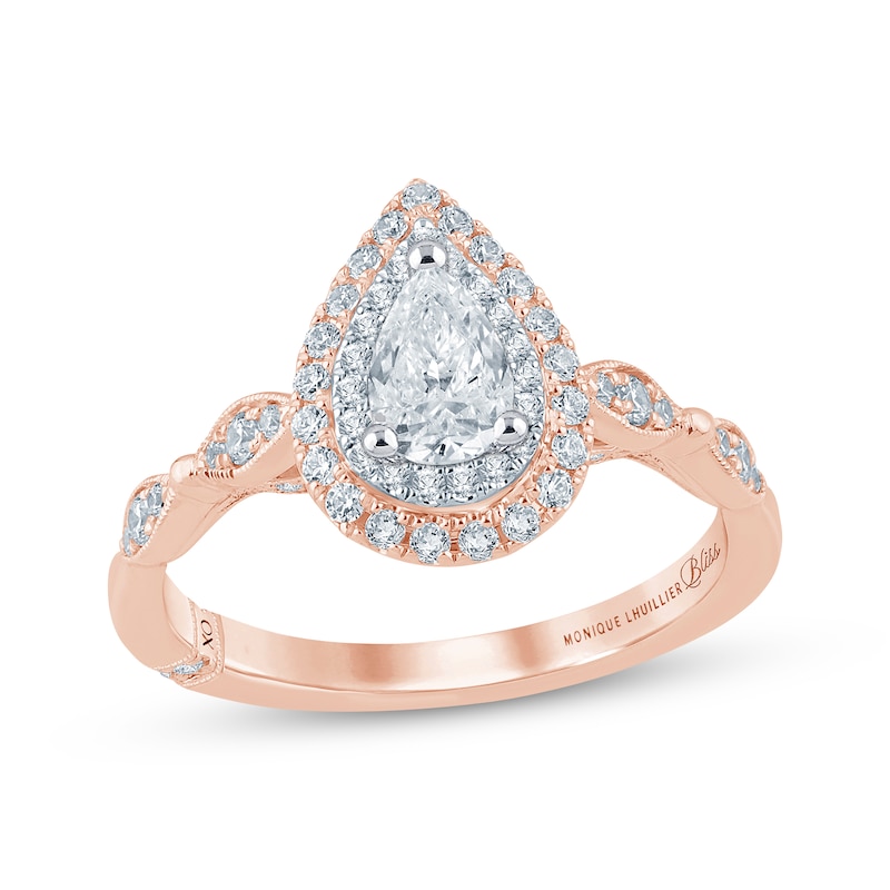 Monique Lhuillier Bliss Pear-Shaped Diamond Double Frame Engagement Ring 3/4 ct tw Two-Tone Gold Plated