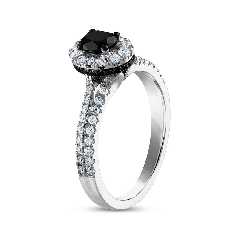 Oval-Cut Black Diamond & White Diamond Split Shank Halo Engagement Ring 1 ct tw White Gold Plated