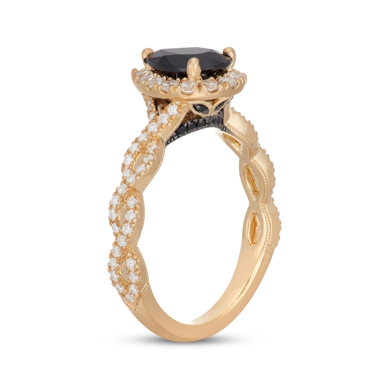 Neil Lane Pear-Shaped Black & White Diamond Engagement Ring 1-1/2 ct tw Yellow Gold Plated