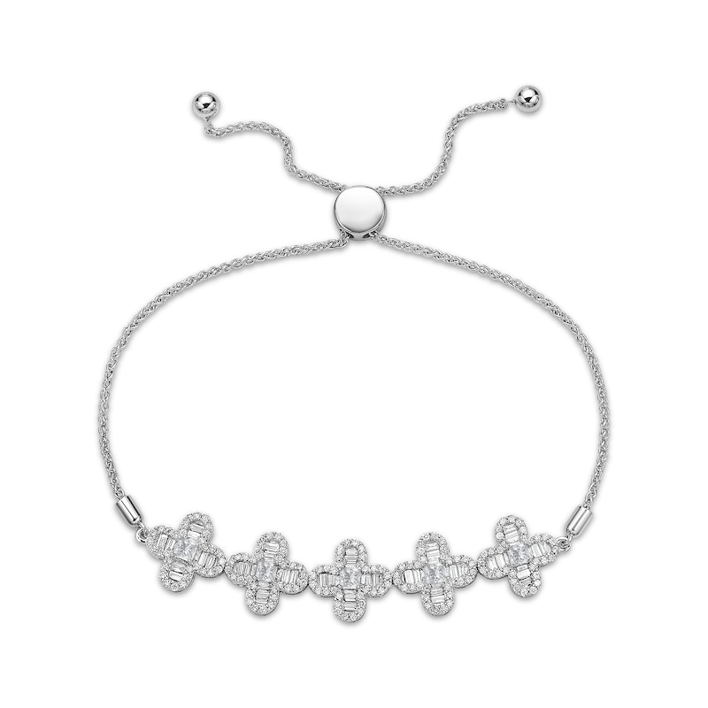 Princess-Cut Diamond Clover Link Bolo Bracelet 1-5/8 ct tw White Gold Plated