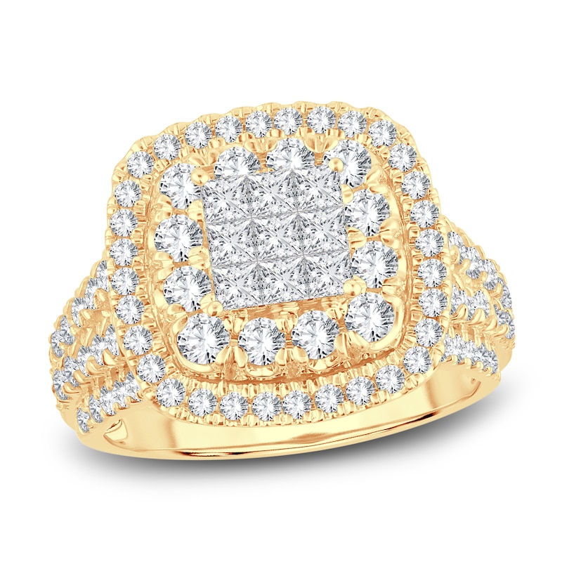 Diamond Engagement Ring 1-7/8 ct tw Princess & Round-Cut Yellow Gold Plated