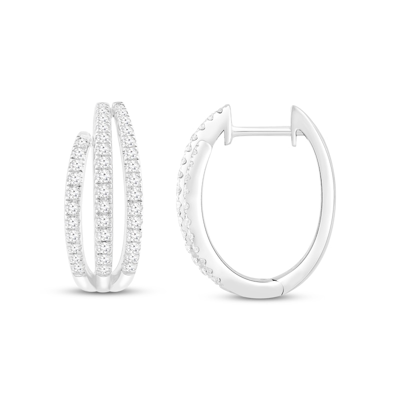 Diamond Three-Row Hoop Earrings 1/2 ct tw Round-cut White Gold Plated