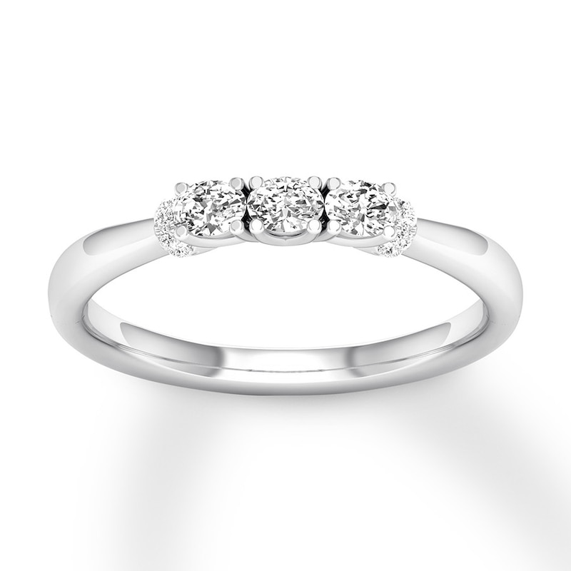 Three-Stone Diamond Ring 1/2 ct tw Oval/Round White Gold Plated