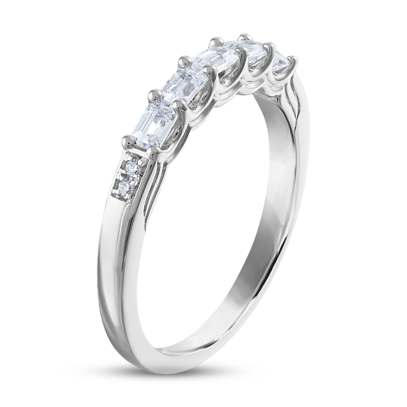 Diamond Anniversary Ring 1/2 ct tw Emerald & Round-cut White Gold Plated